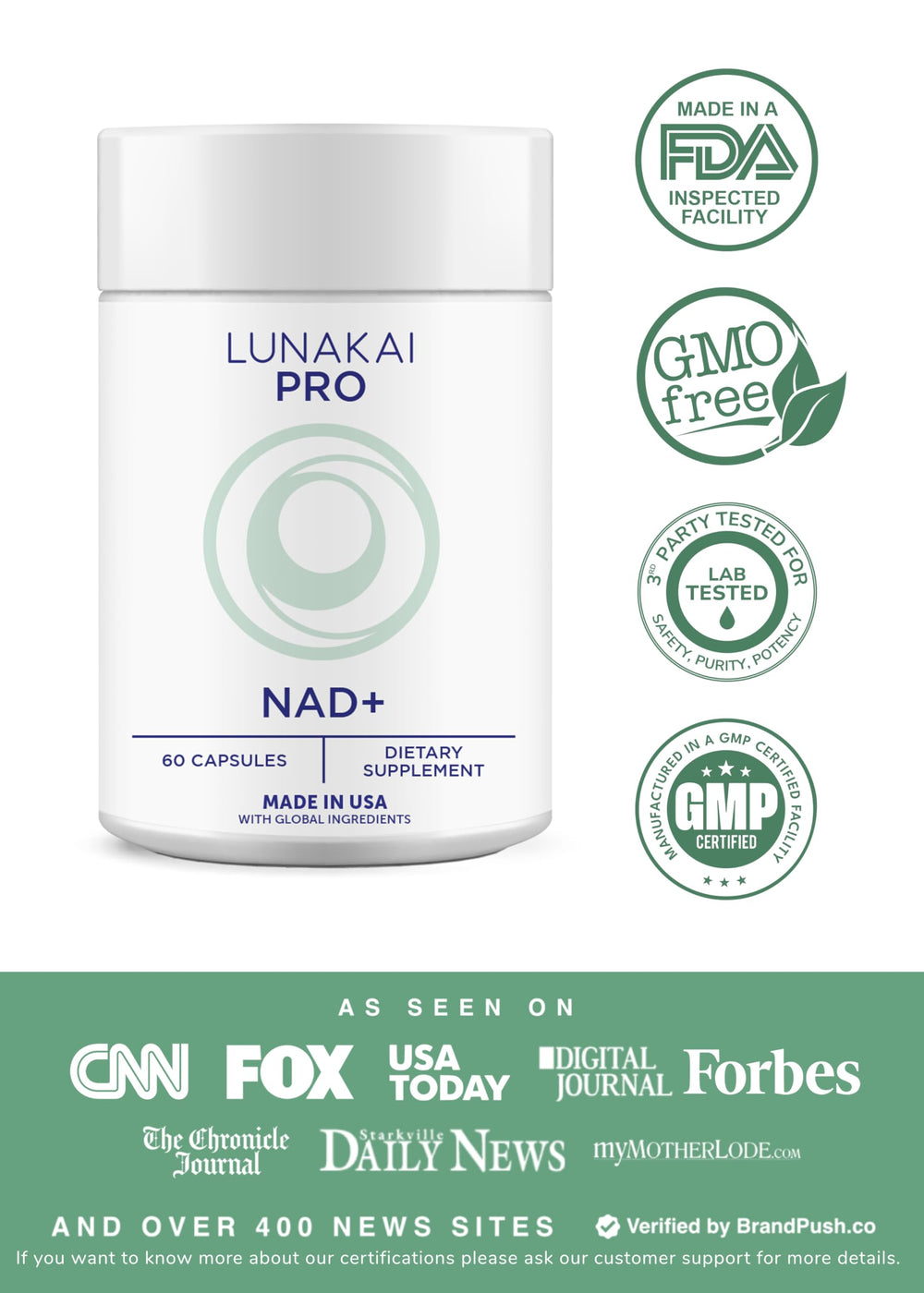 Lunakai PRO NAD capsules for daily use promoting focus and energy.