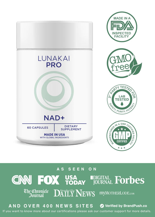 Lunakai PRO NAD capsules for daily use promoting focus and energy.