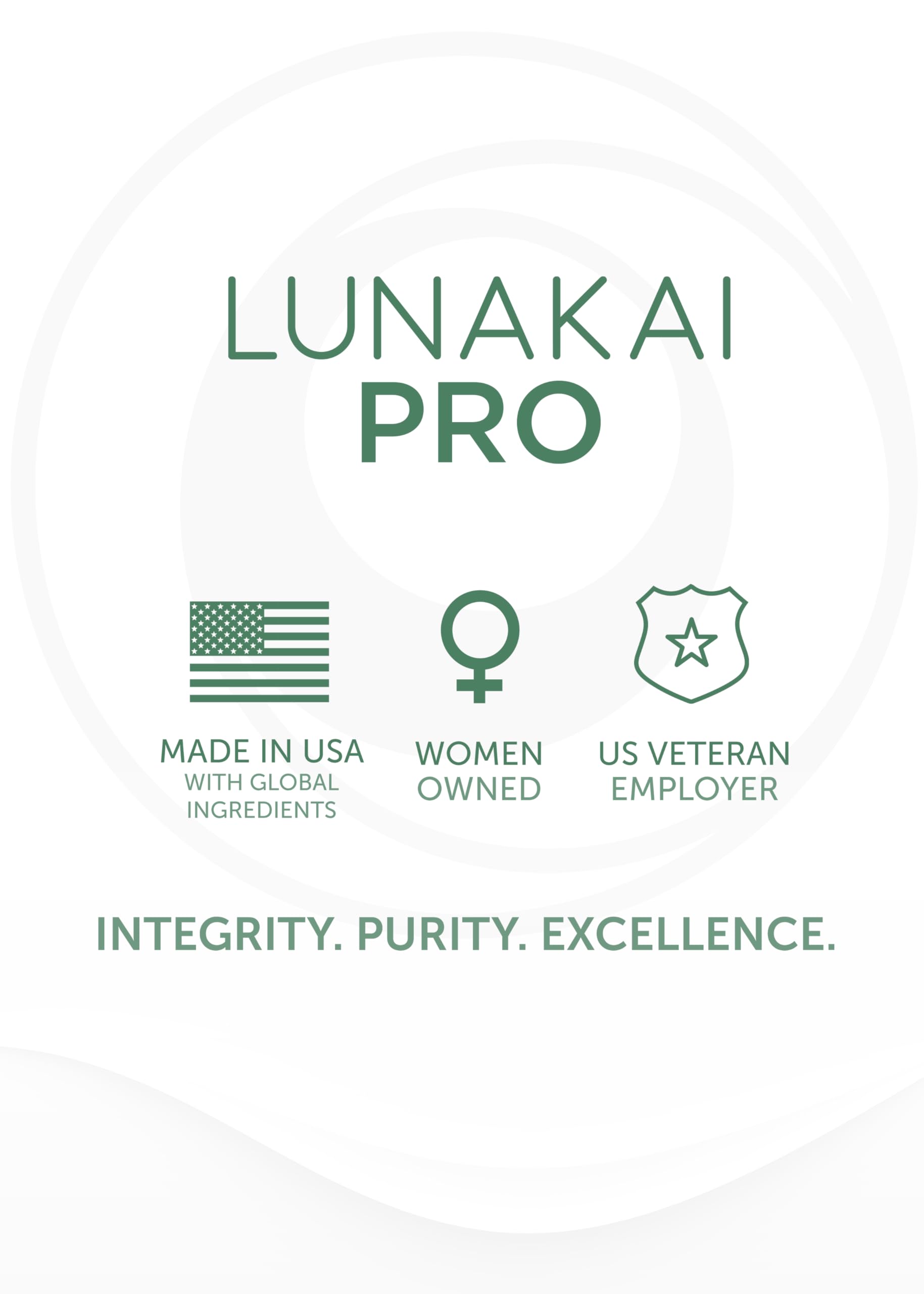 Lunakai PRO side label detail shows ingredient highlights.