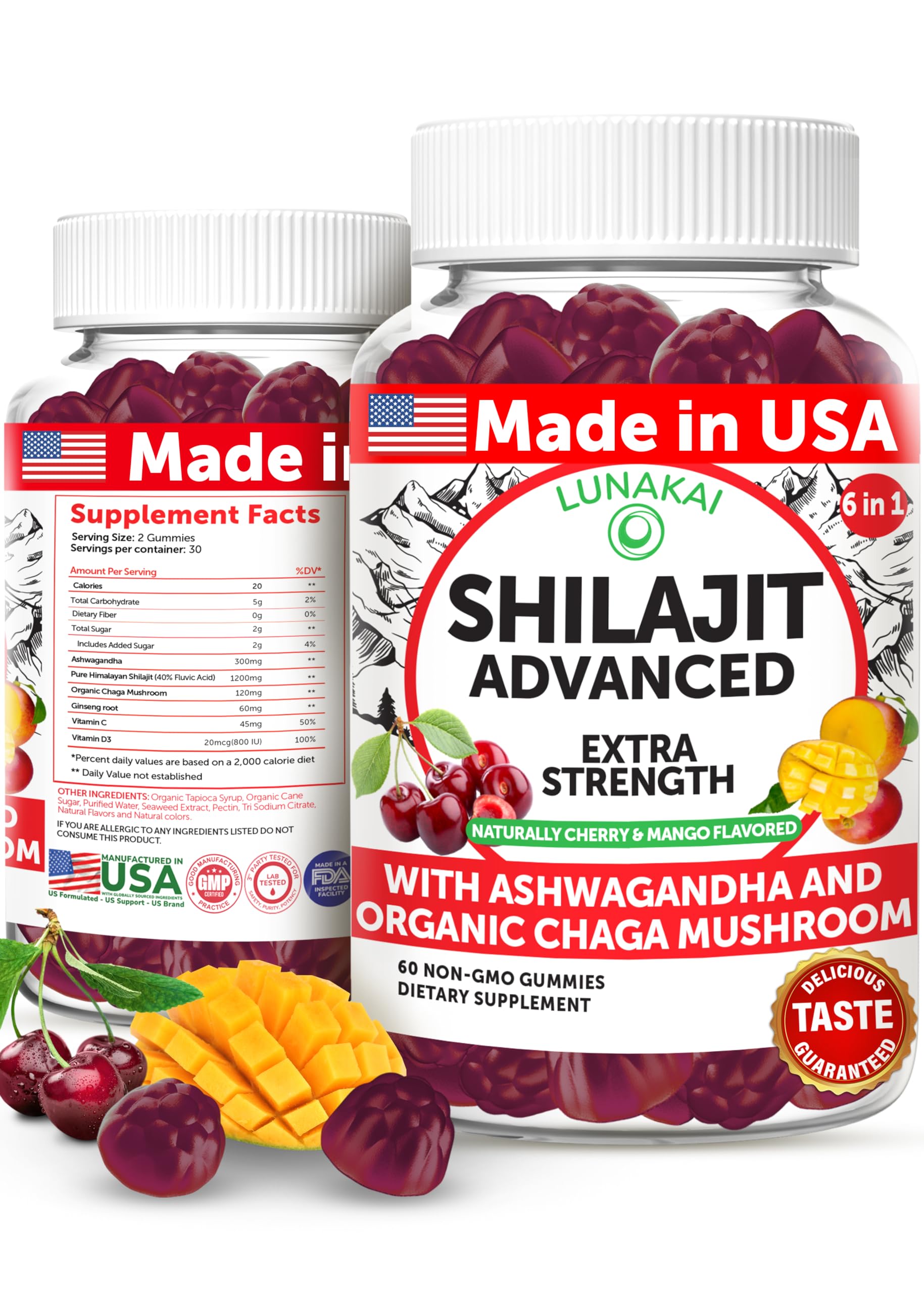 Lunakai Shilajit Gummies bottle front for easy daily energy support