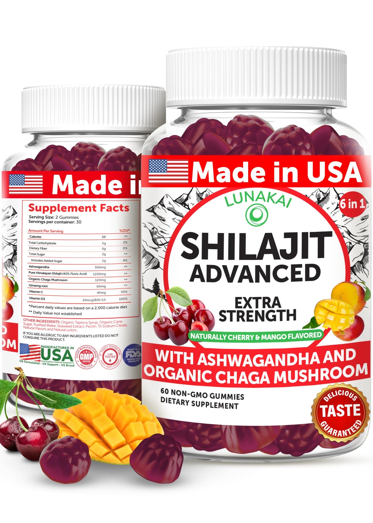 Lunakai Shilajit Gummies bottle front for easy daily energy support
