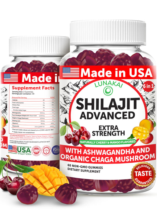 Lunakai Shilajit Gummies bottle front for easy daily energy support