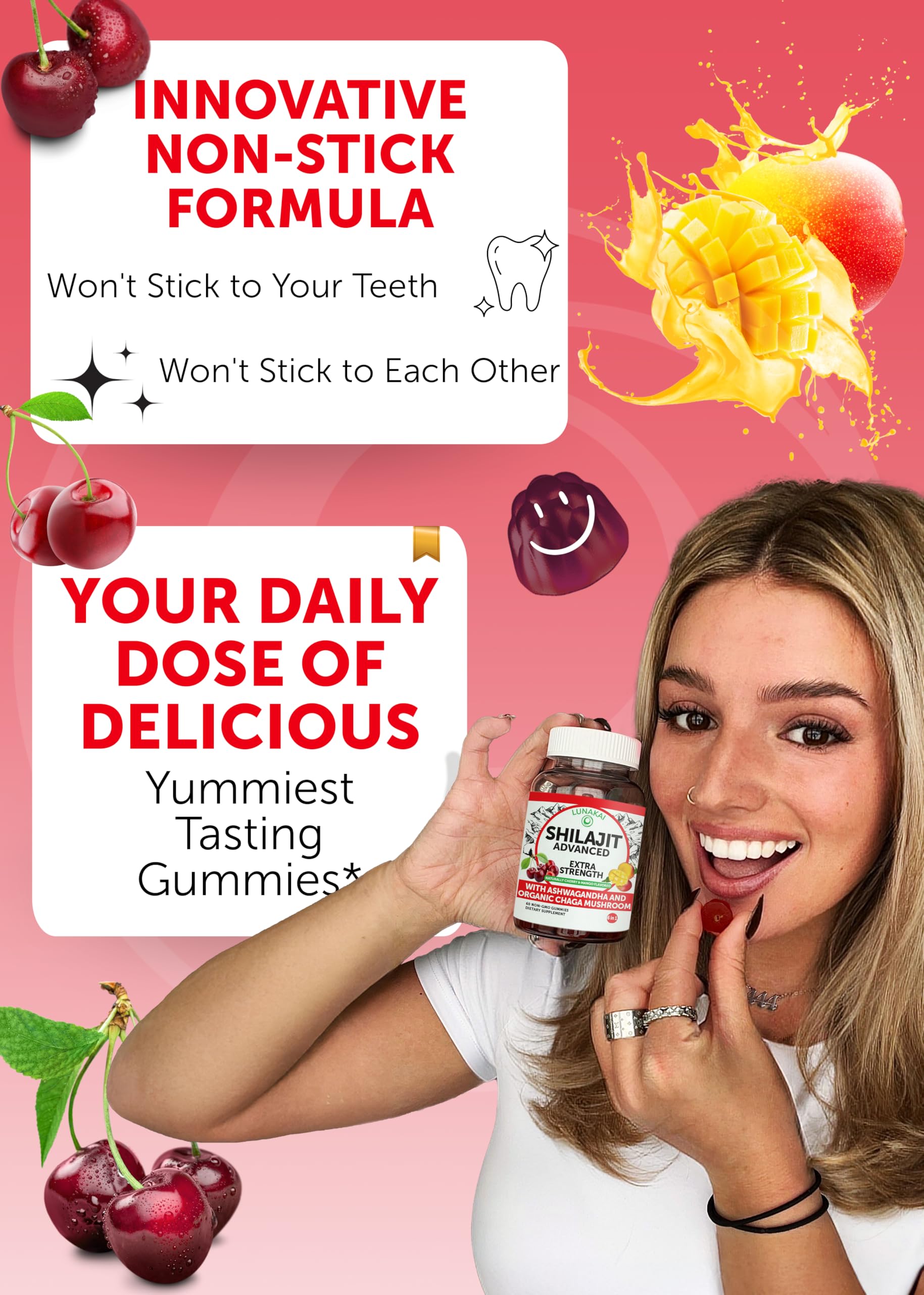 Lunakai Shilajit Gummies close-up texture, chewy and flavorful