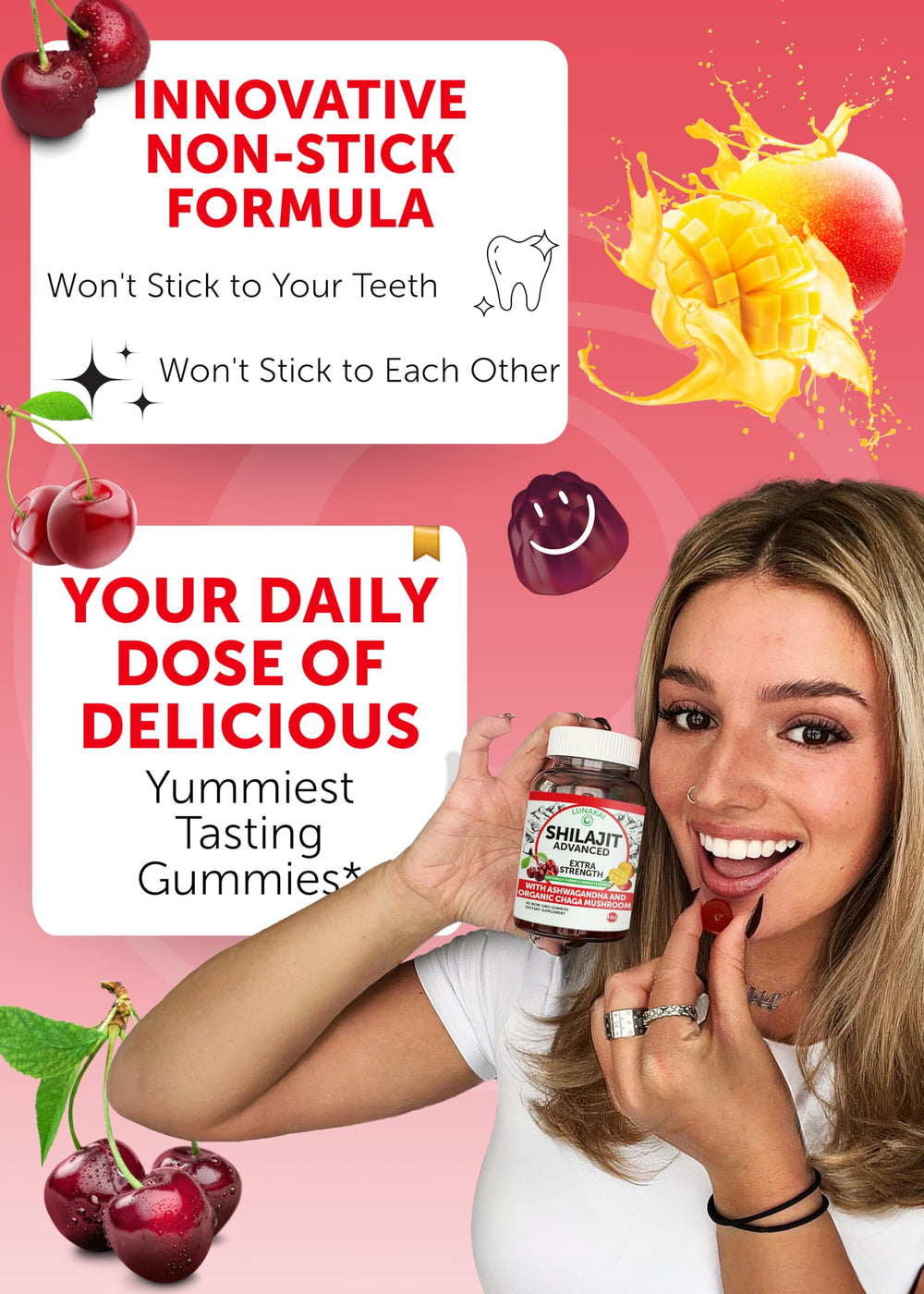 Lunakai Shilajit Gummies close-up texture, chewy and flavorful
