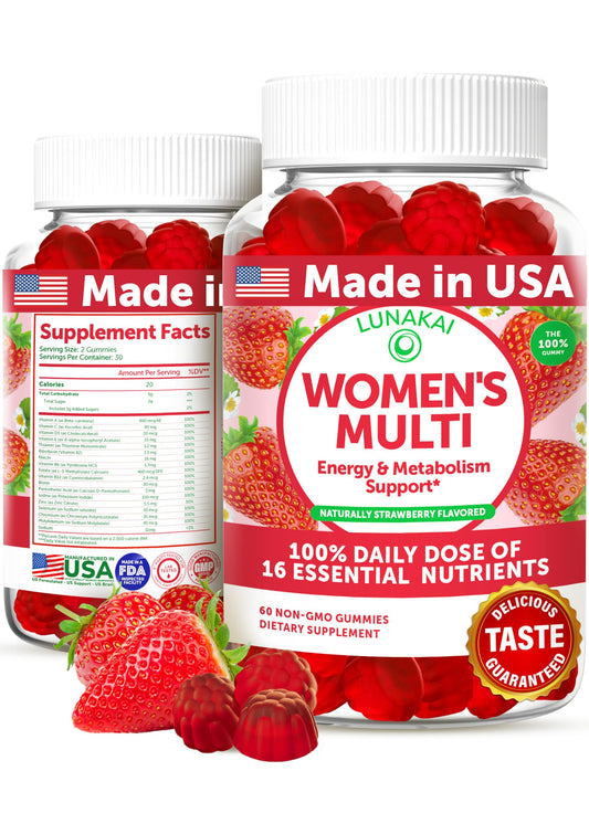 Lunakai USA-made women's multivitamin gummies bottle for daily wellness support