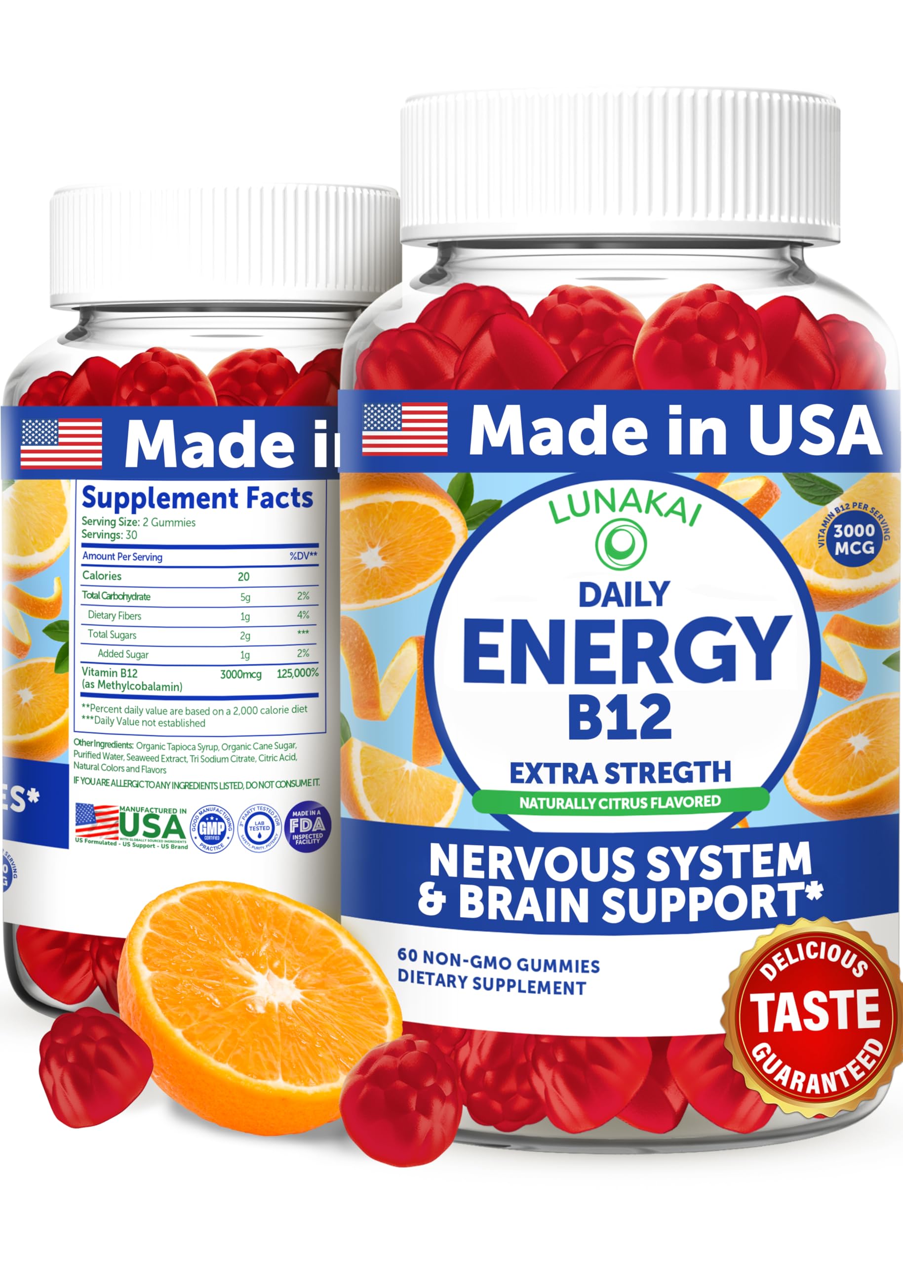 Lunakai vegan energy gummies bottle with citrus flavor for daily boost