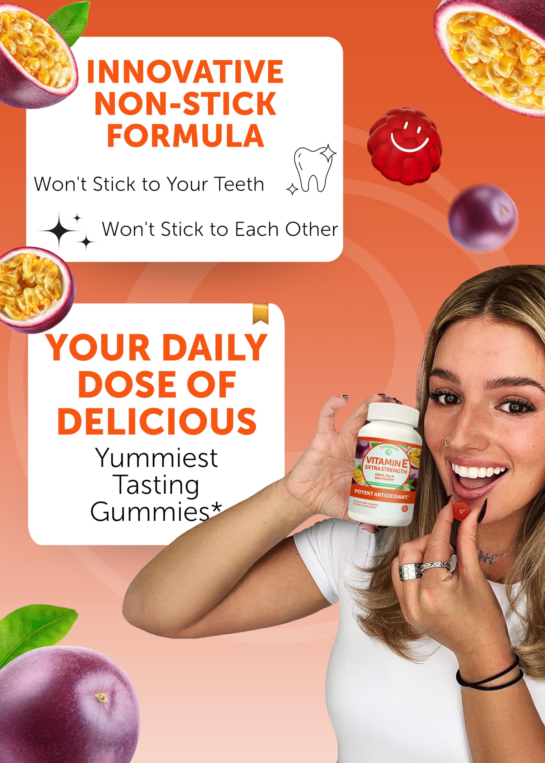 Lunakai vitamin-C gummies bottle illustrates bright, citrus-like daily nourishment.