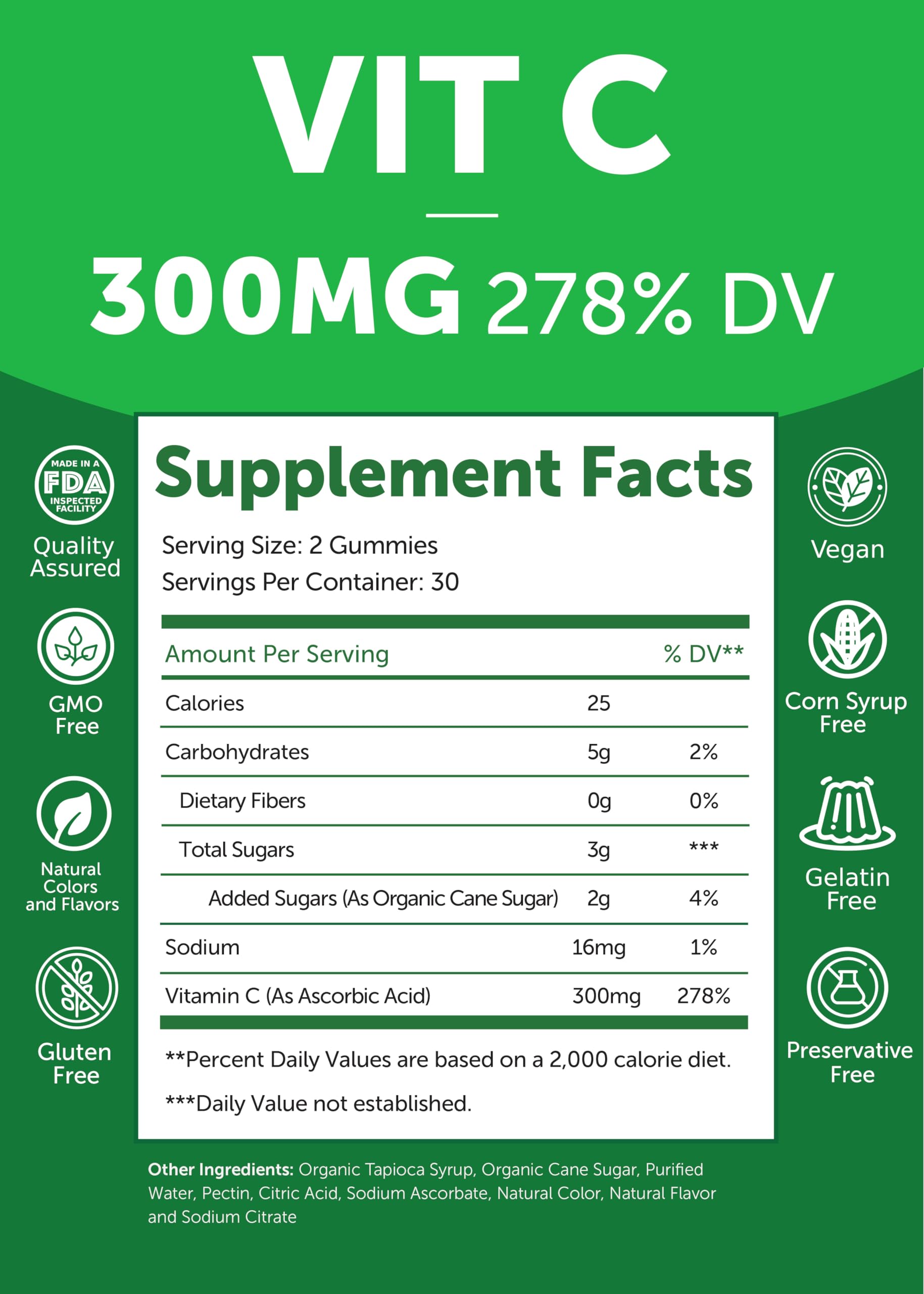 Lunakai Vitamin C gummies gluten-free and dairy-free claim on front.