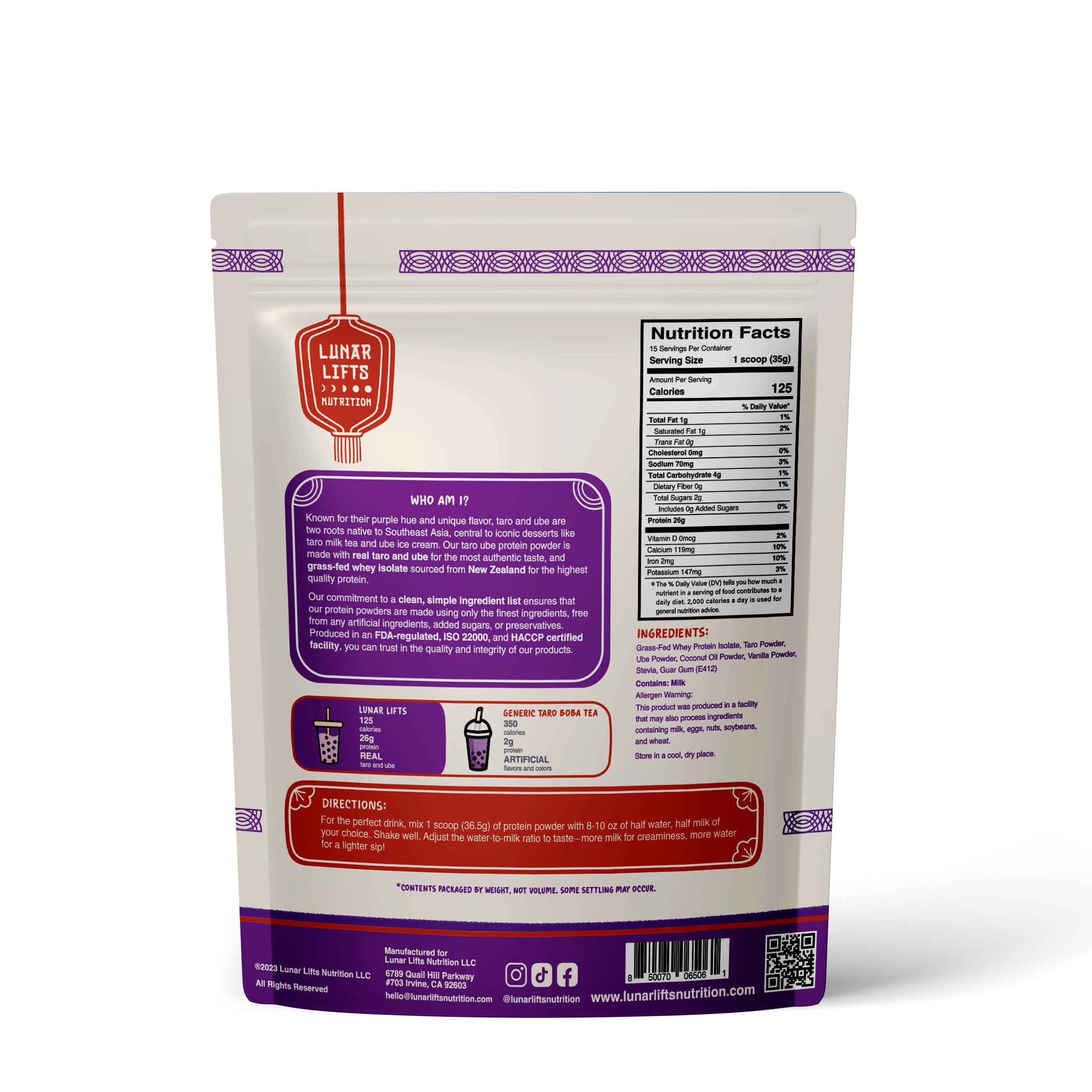 Lunar Lifts grass-fed-whey-isolate 26g label highlights clean, hormone-free protein.