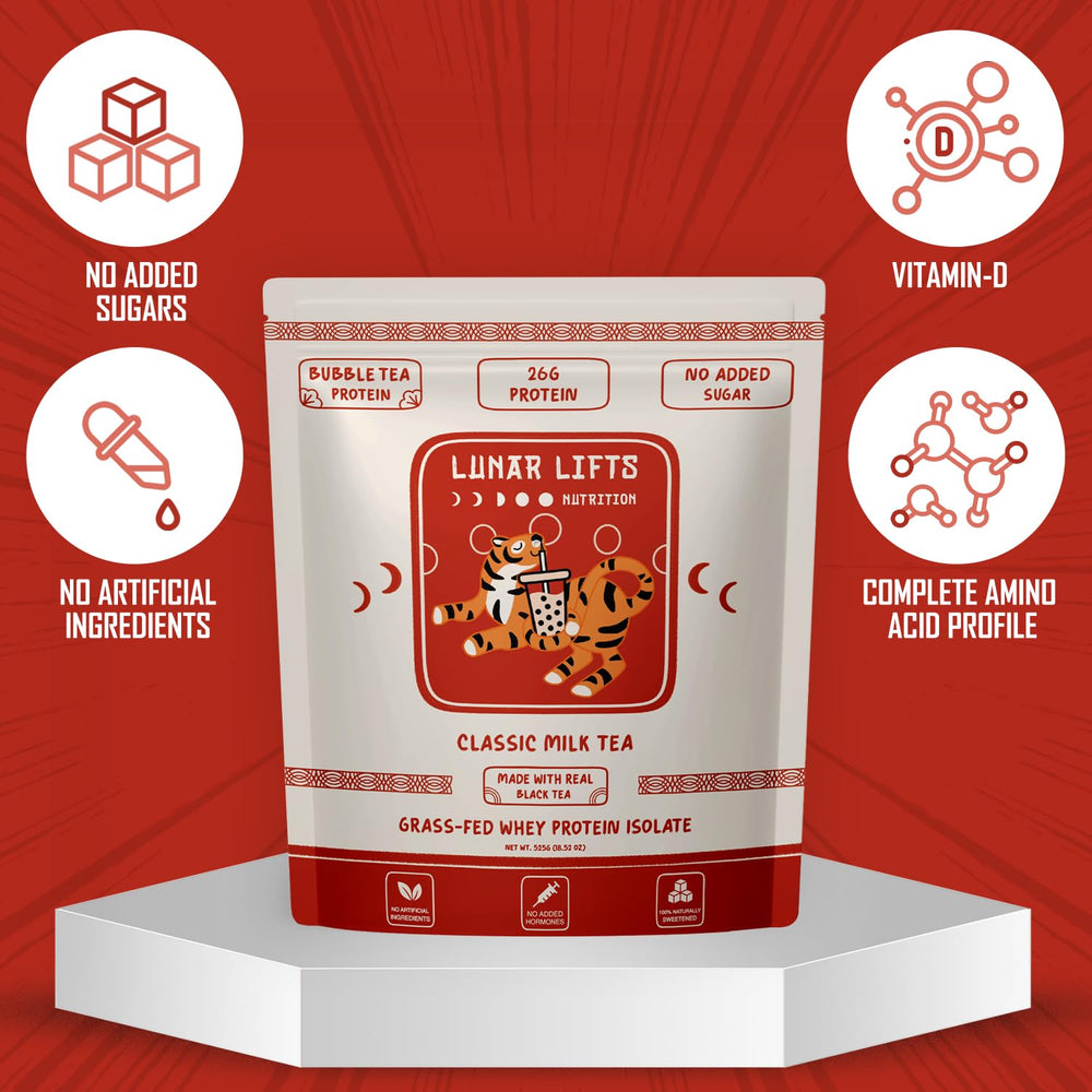 Lunar Lifts Nutrition 133 calories per serving graphic signals lean protein option