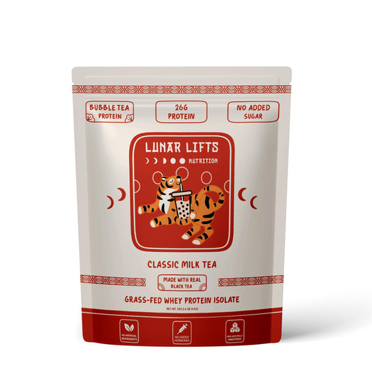 Lunar Lifts Nutrition Classic Milk Tea Boba Powder jar for post-workout shakes