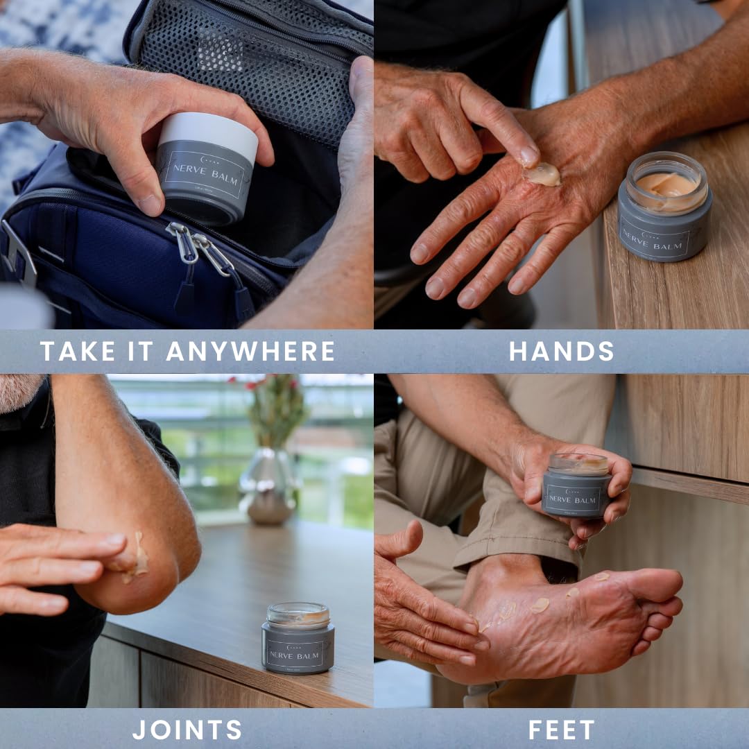 Lune Nerve Balm feet application demonstrates soothing use on sensitive areas.