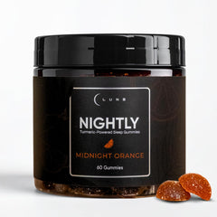 Lune Nightly bottle front view showing extended-release melatonin gummies for smoother sleep