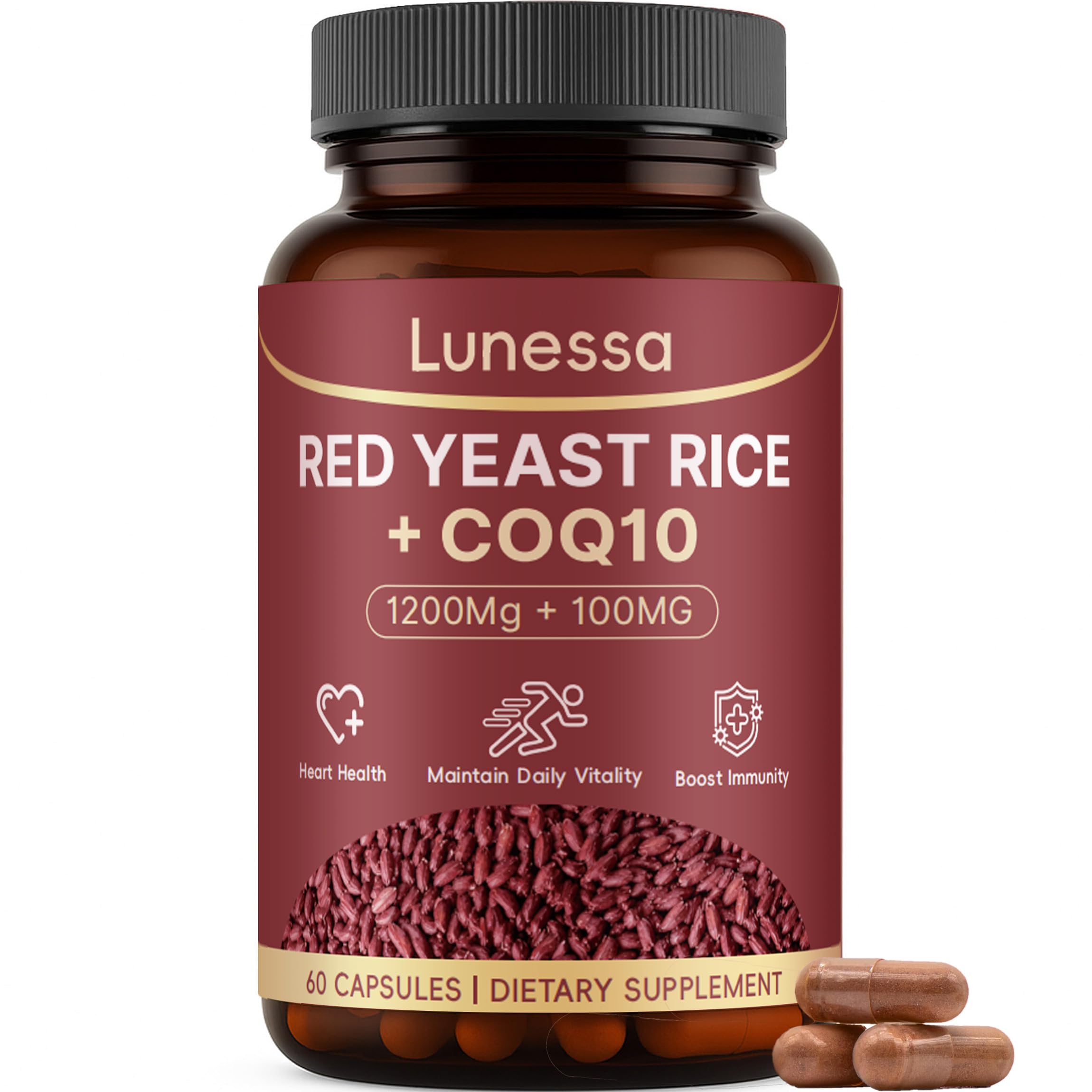 LUNESSA red yeast rice capsules close-up for daily heart support