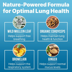 Lung Clear Pro bottle label closeup, highlighting vegan and GMO-free ingredients.