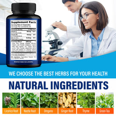 Lungwell licorice ginger nettle root blend emphasizing natural herbs for respiratory support.