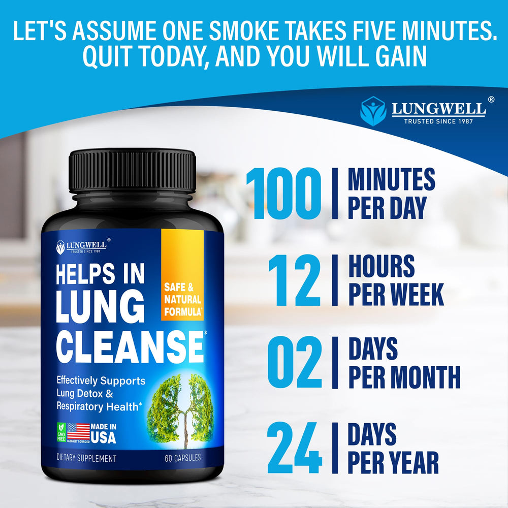 Lungwell lung detox capsules close-up highlighting convenient daily capsules.