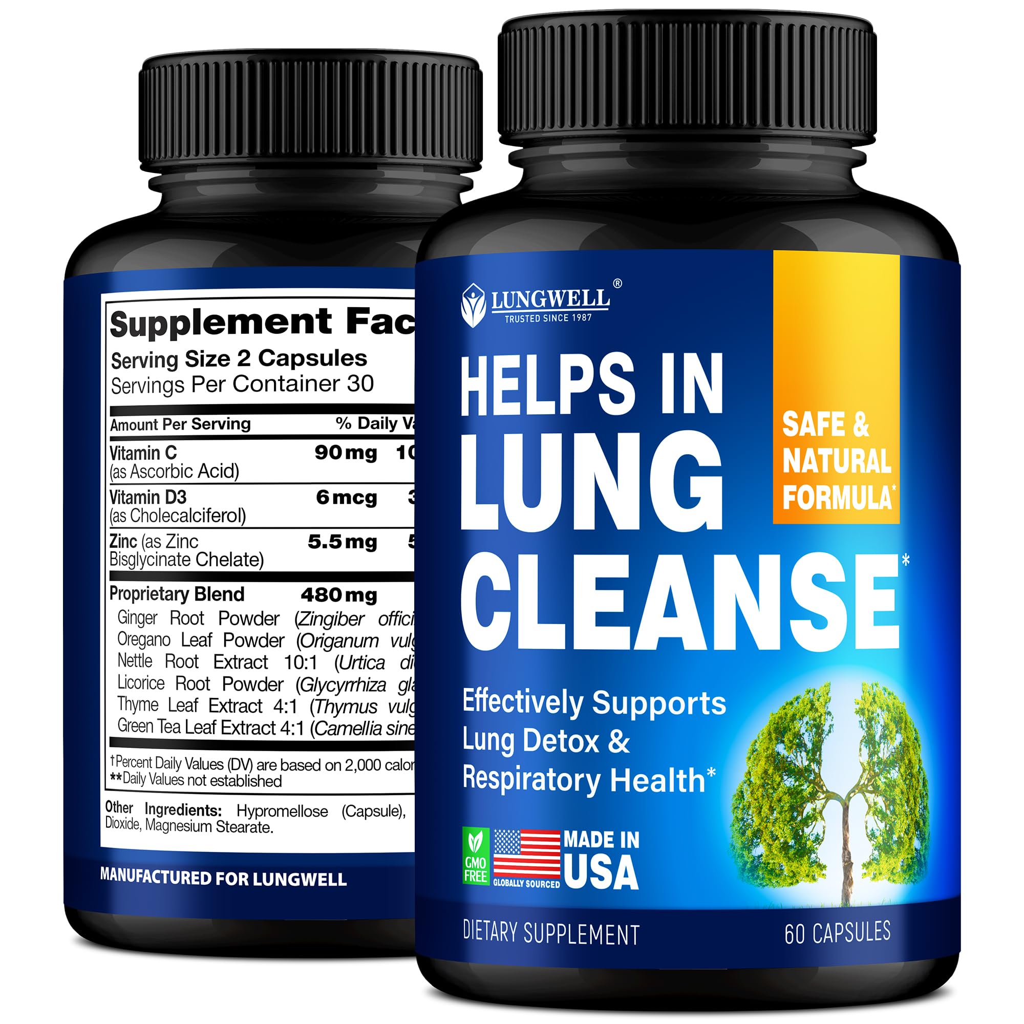 Lungwell quit smoking aid bottle ready for daily use to support breathing.