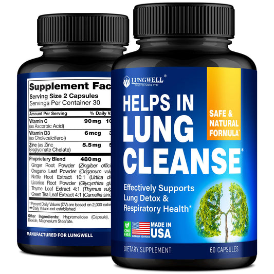 Lungwell quit smoking aid bottle ready for daily use to support breathing.