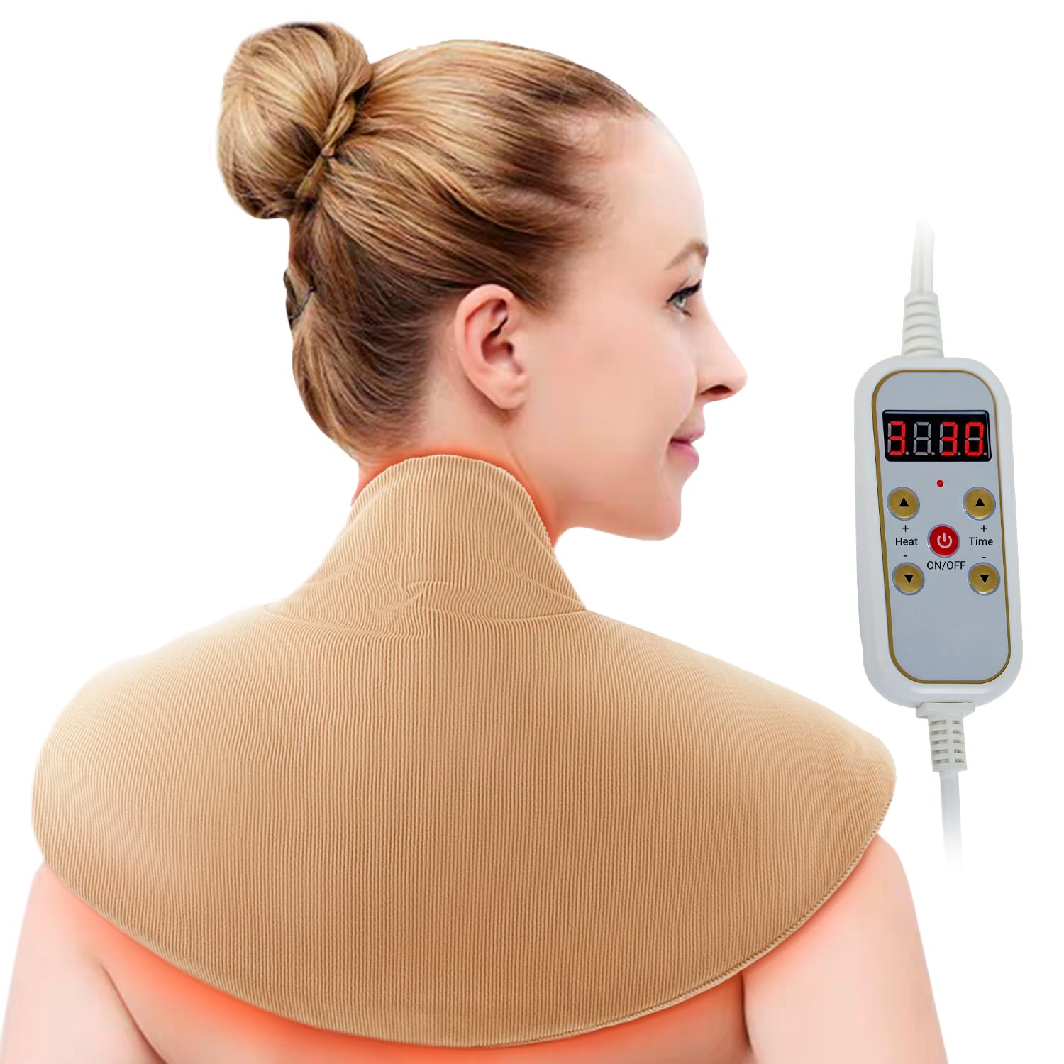 LUNI LAX large neck-shoulder heating pad covers neck and shoulders with warm comfort.