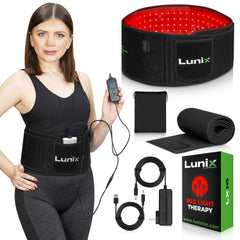 Lunix LX16 belt worn on the torso for targeted light therapy and relaxation.