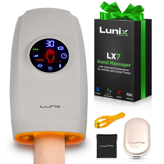 Lunix LX7 hand massager cordless in use offering portable relief during work