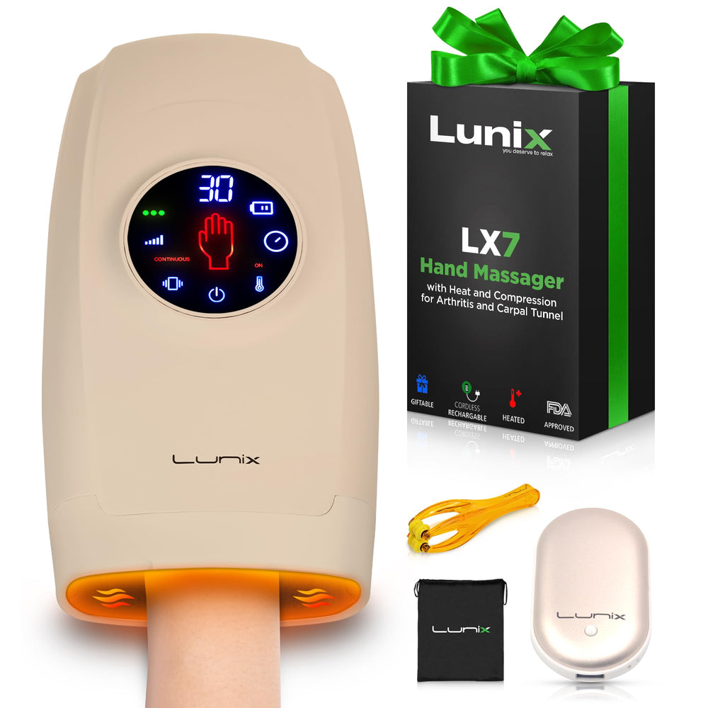 Lunix LX7 hand massager front view showing portable design for everyday use.