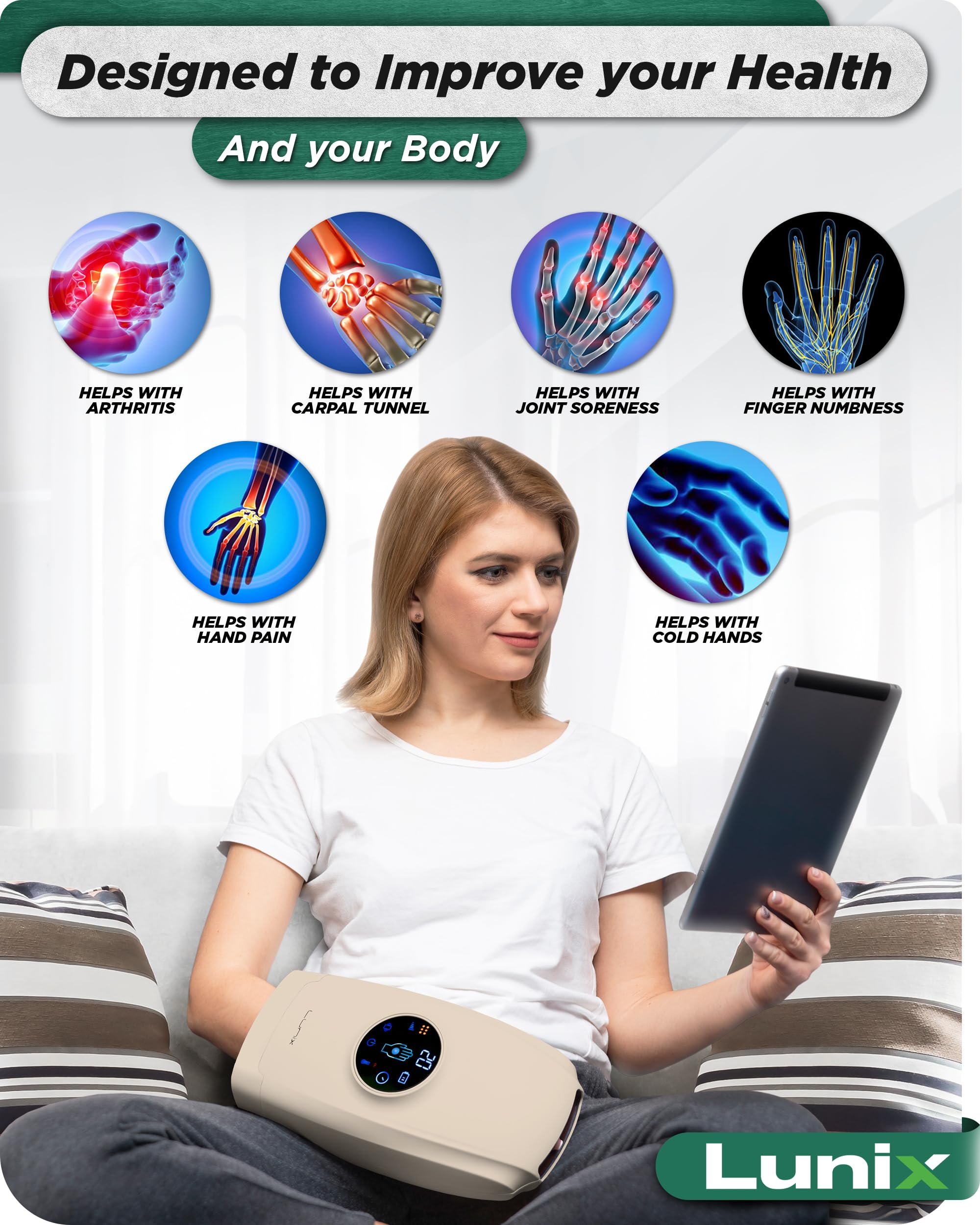 Lunix LX7 storage bag and USB charger included for travel convenience.