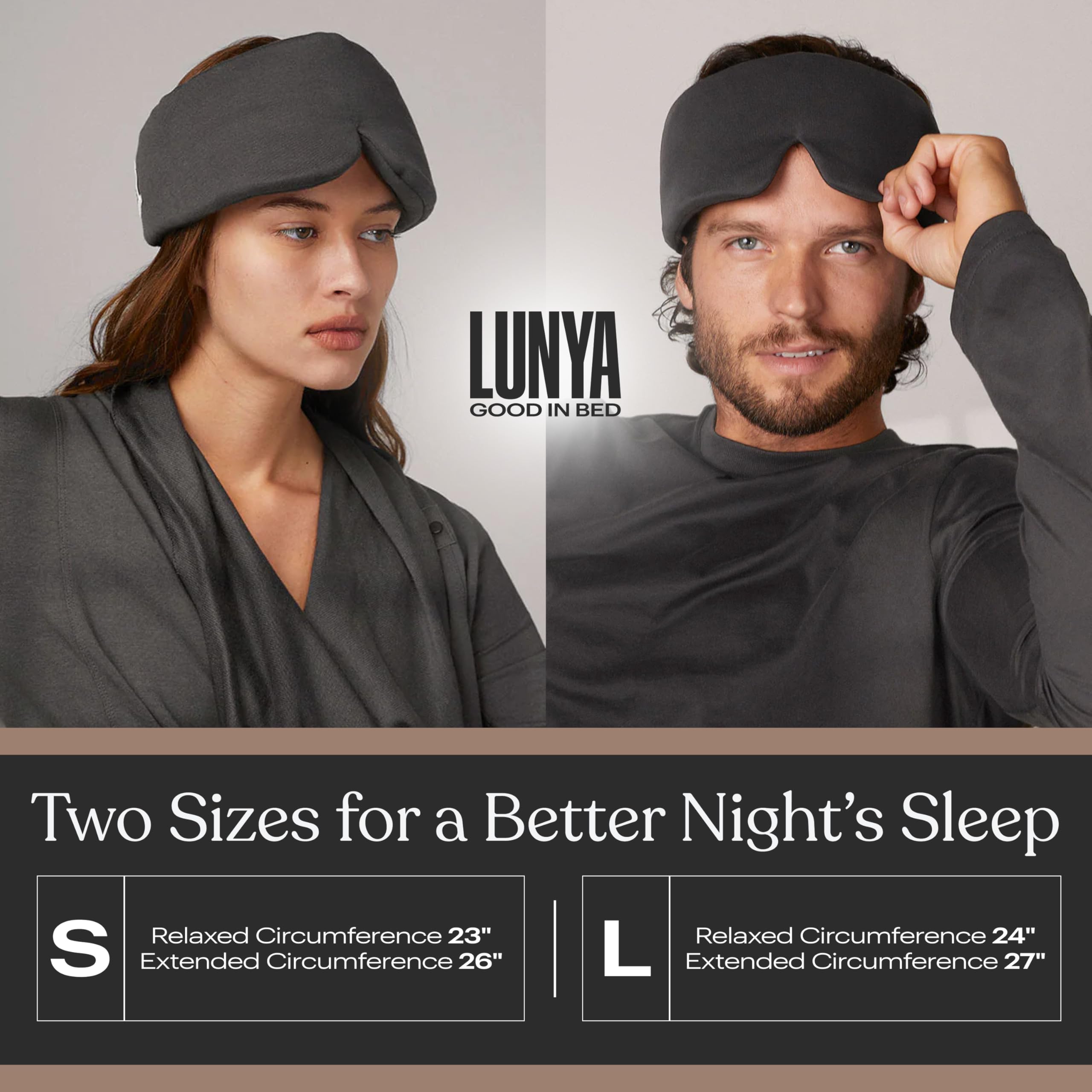 Lunya small-size mask shown with box for compact travel.