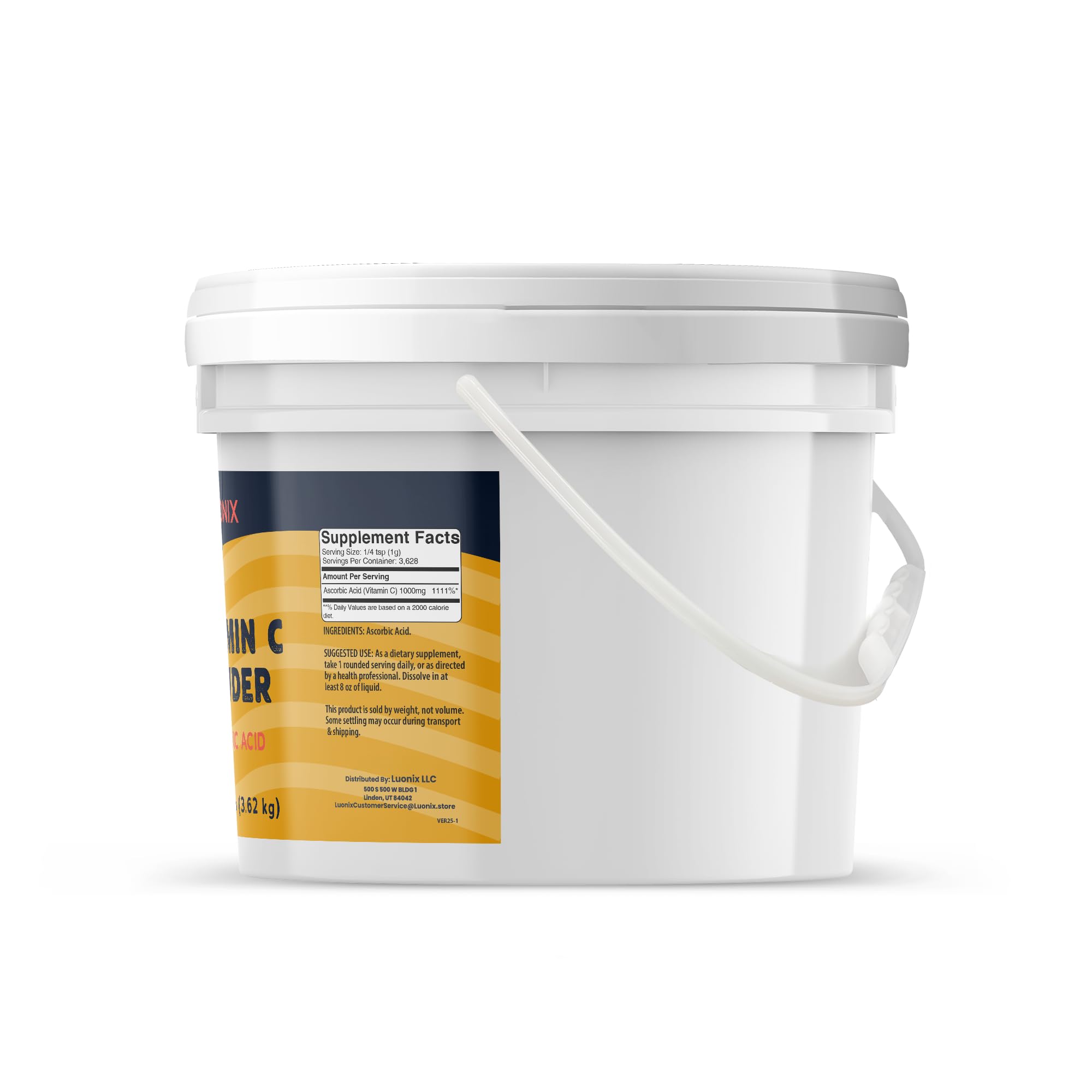 Luonix Vitamin C Powder seal closeup highlights secure packaging for long-lasting potency.