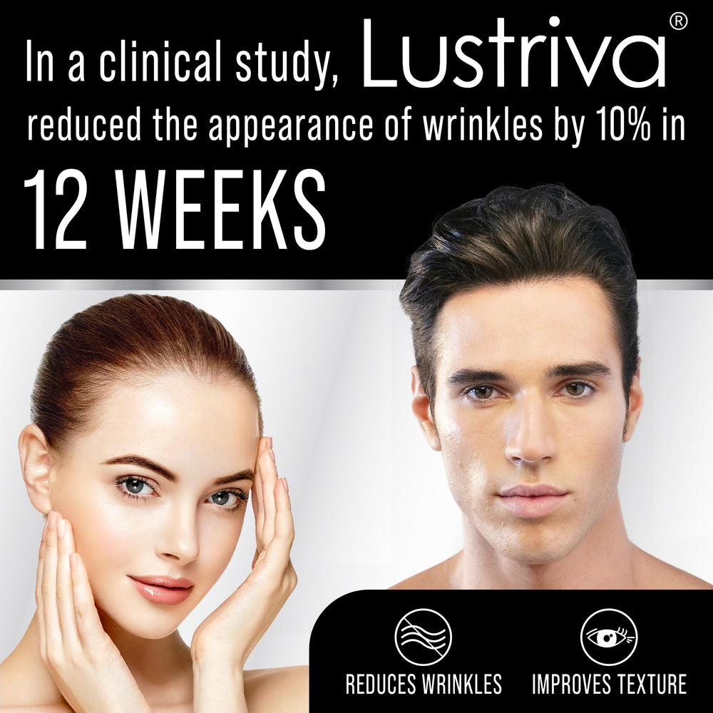 Lustriva label detail showcasing GMP quality and ingredients