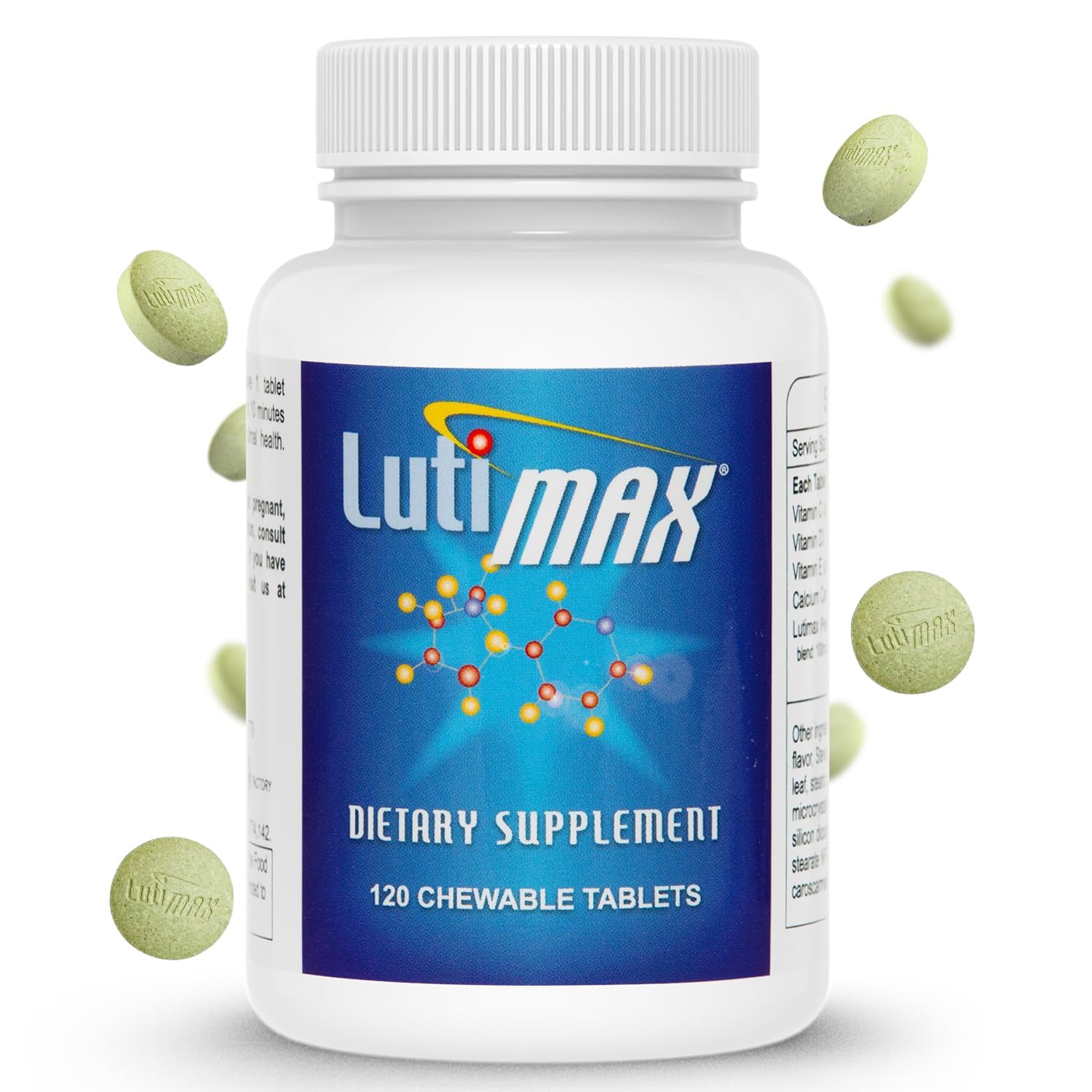 Luti Lutimax bottle on a clean desk suggesting brain support and immune wellness.