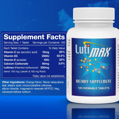 Close-up of Lutimax tablets highlighting the luteolin complex for focus.