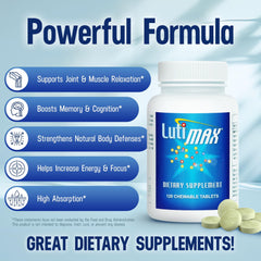 Lutimax with vitamins C, D, and E image emphasizes overall wellness and antioxidant support.