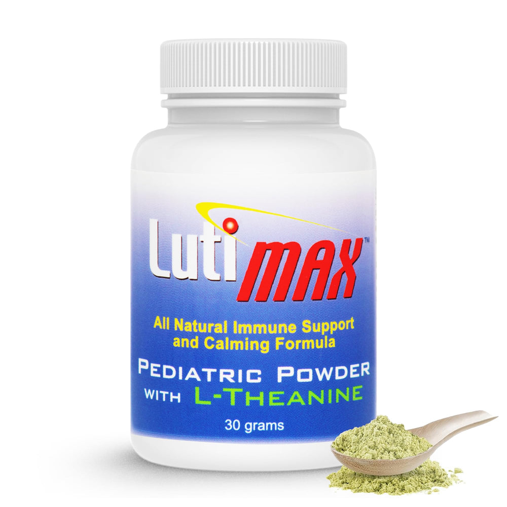 Lutimax pediatric bottle close-up showing easy-to-mix formula for kids