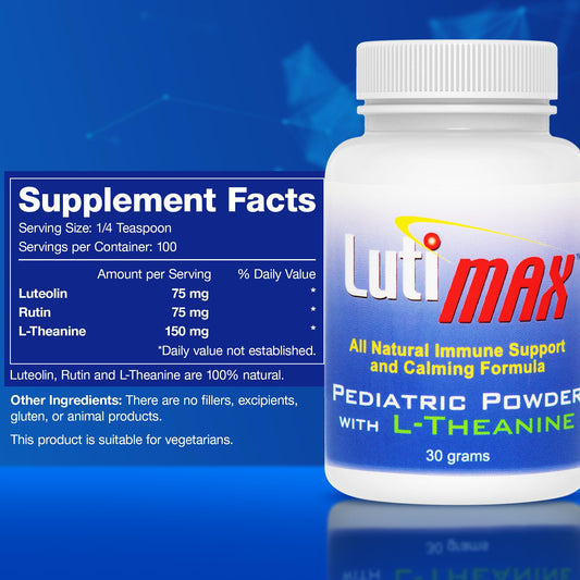 Lutimax pediatric powder being dispensed from a jar for daily use