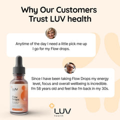 LUV health Flow Drops on a clean desk ready for morning routine.