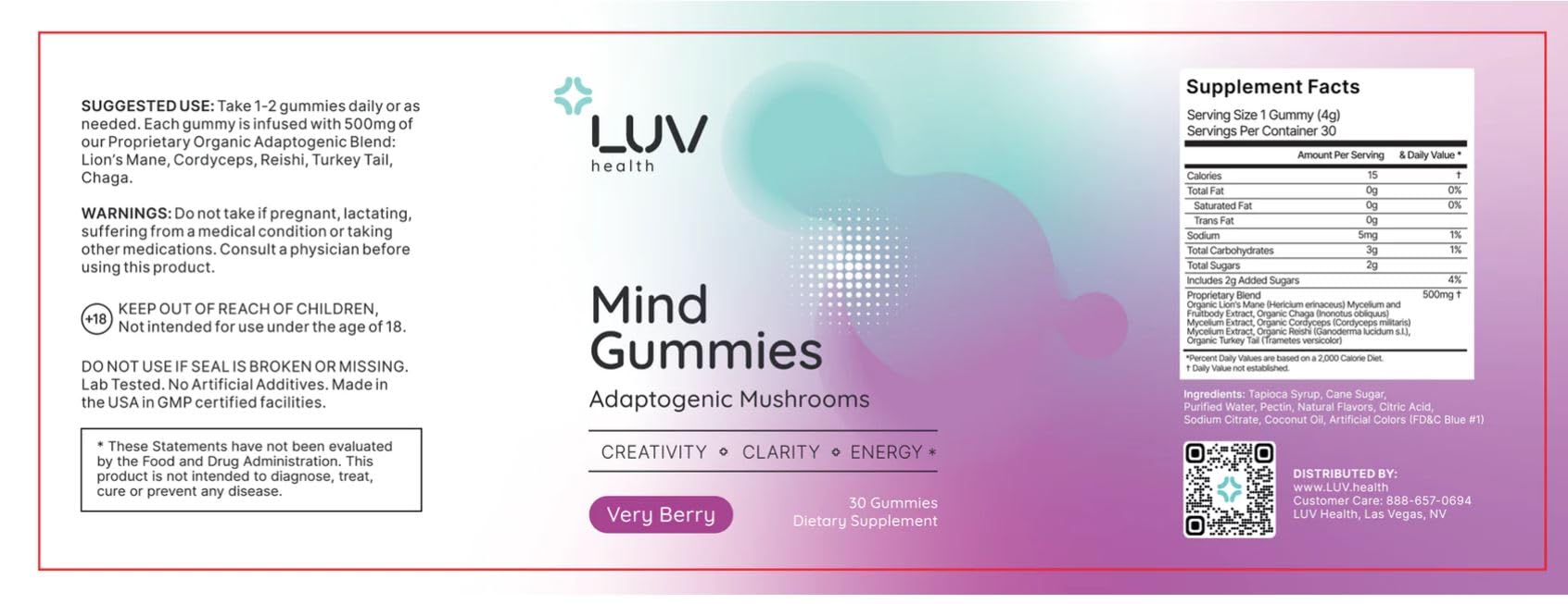 LUV Health Mind Gummies 30-count-packaging signals ongoing cognitive support.
