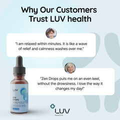 LUV health Zen Drops ingredients image features magnesium and herbal components.
