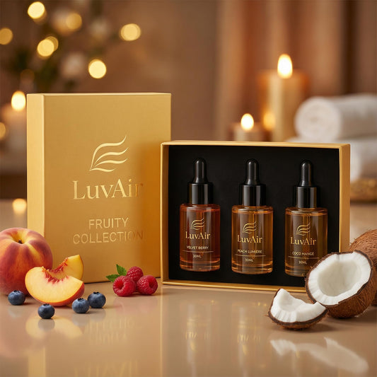 LuvAir Floral collection bottle pour delivers serene aroma for relaxing spaces.