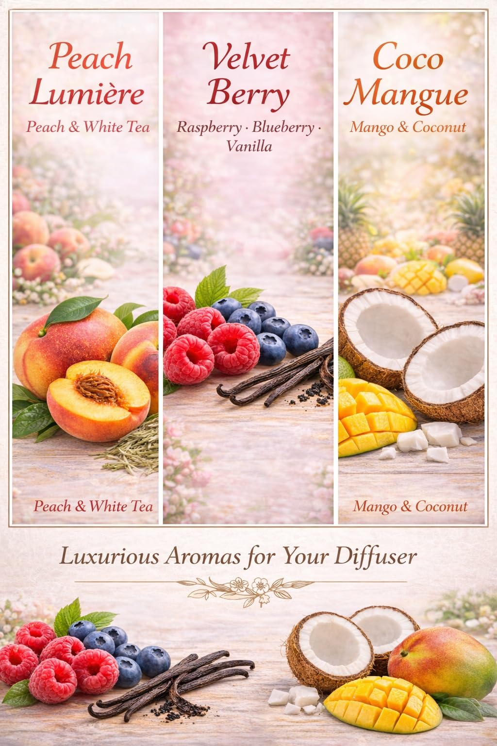 LuvAir Fruity collection bottle pour provides bright, uplifting aroma.