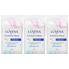Luvena feminine wipes pack—25 count—for on-the-go refresh.