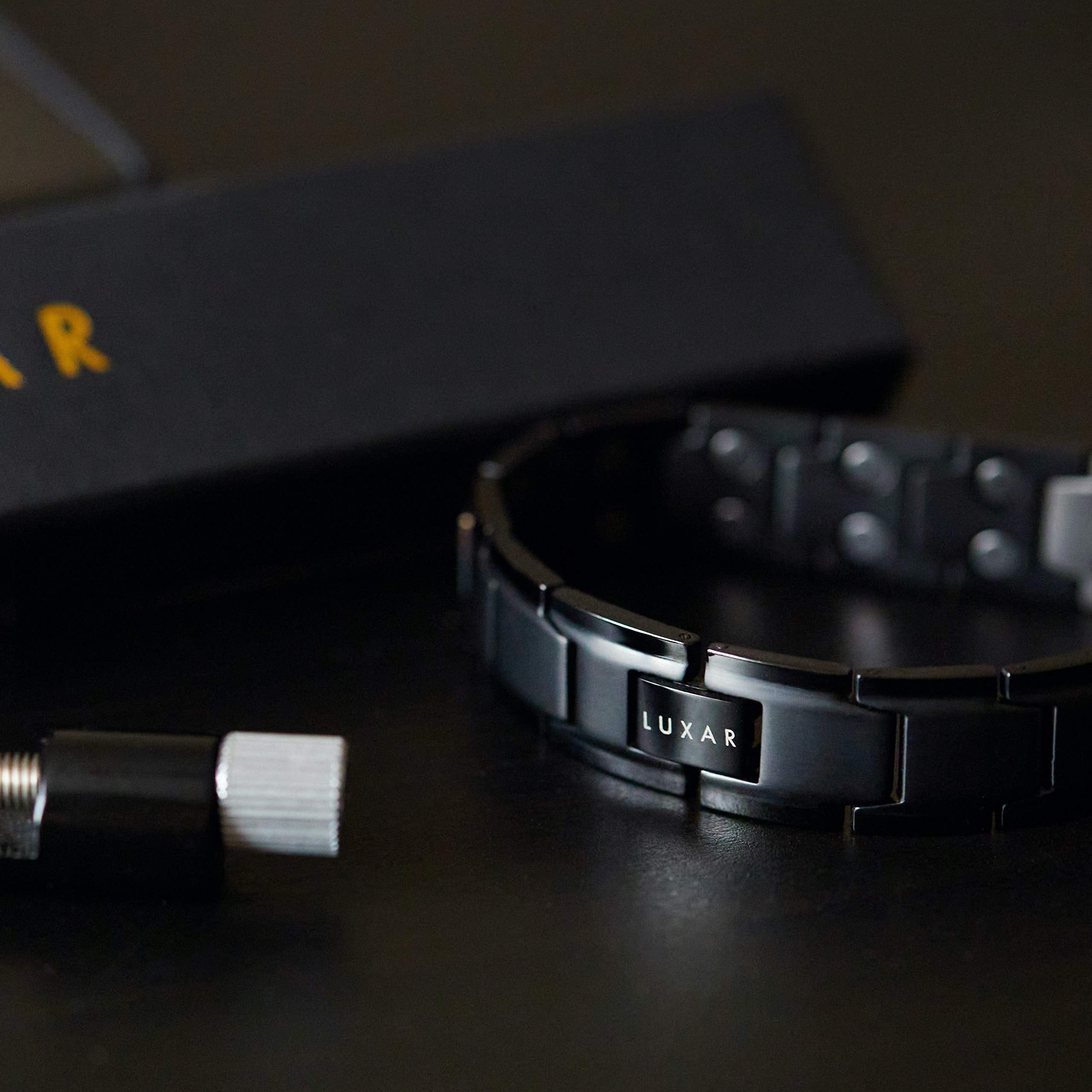 Luxar bracelet magnets close-up highlighting dense magnetic design