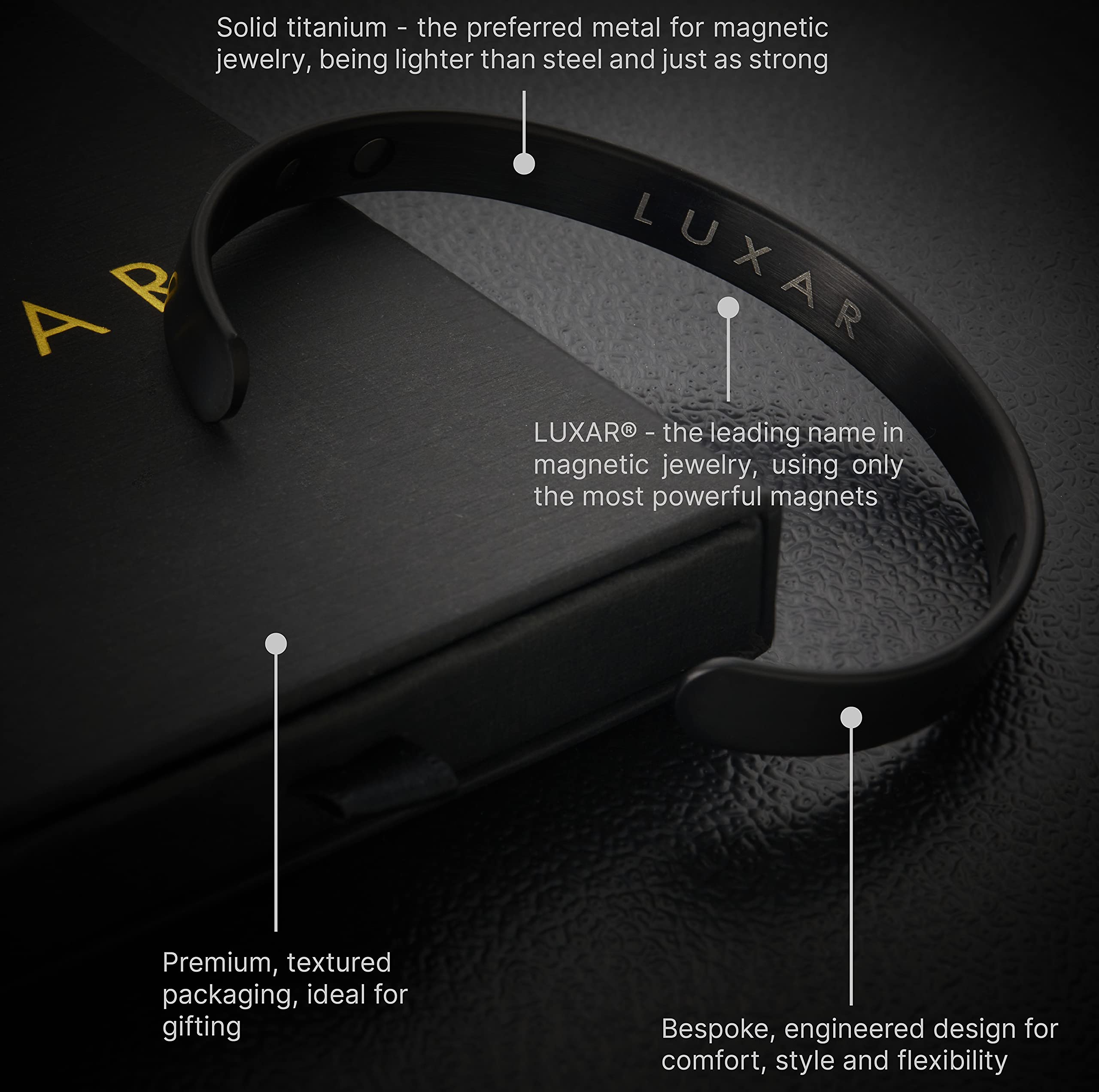 LUXAR neodymium magnets close-up shows strong cores for reliable all-day wear.