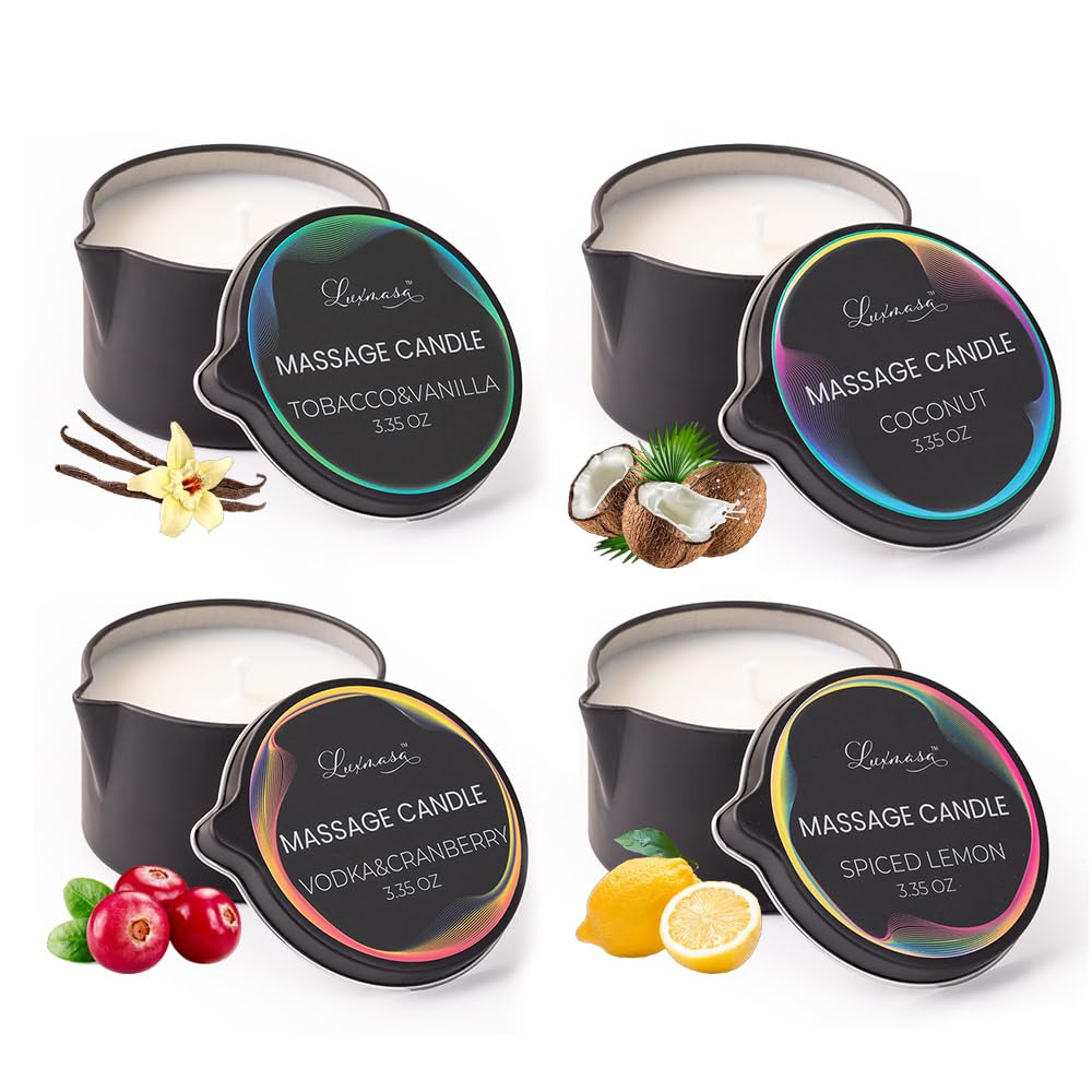 Luxmasa massage candle four-scent gift set for an at-home spa night.