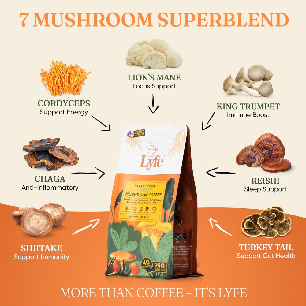 LYFE decaf coffee pour captures smooth, balanced energy for daily calm alertness.