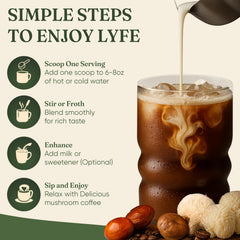 LYFE Organic Mushroom Coffee bag on kitchen counter ready.