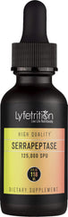 Lyfetrition Serrapeptase bottle label highlights 125000 SPU for daily use.