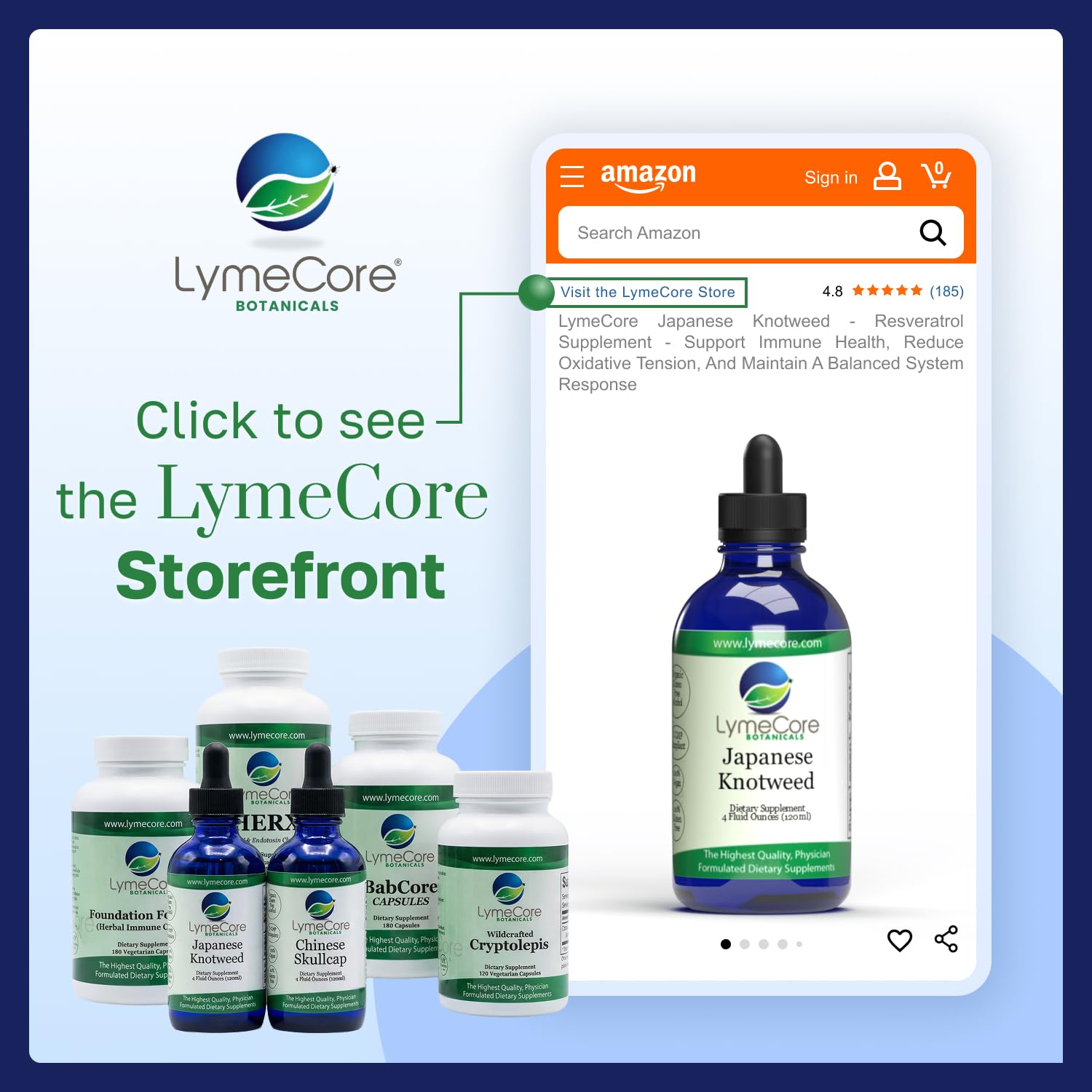 LymeCore Knotweed label-packaging close-up indicating product details and compliance