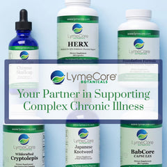 Serving guidance graphic illustrating simple daily dosage information for LymeCore.